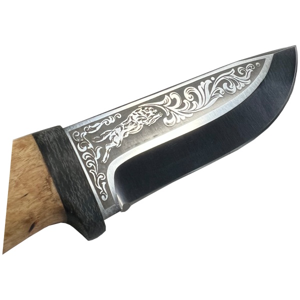 nozh-air-klychok-2-100h13m-tekstolit-karelskaya-bereza-s-vvertyshem-hudozhestvennaya-gravirovka 3