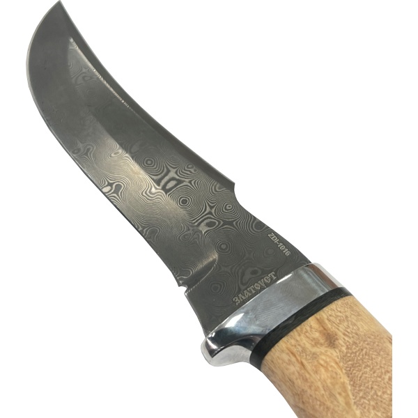 nozh-air-klyk-damask-zdi-1016-alyuminij-karelskaya-bereza-piramida-s-vvertyshem 3